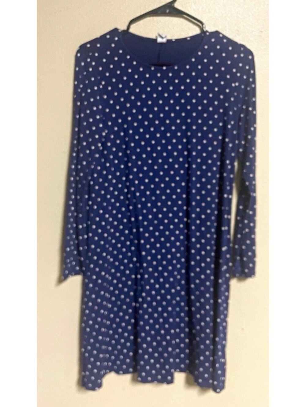 Old Navy dress Shift Blue White Polka Dot Long Sleeve Short Stretch Size S